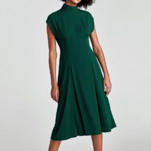 pleated midi dress green